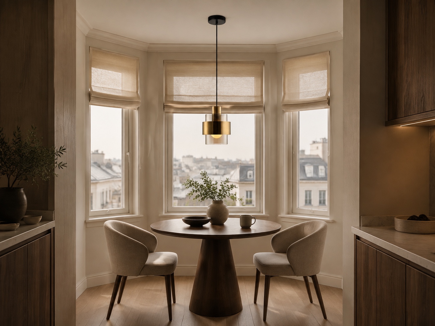 Smoked glass pendant visualised above a dining table